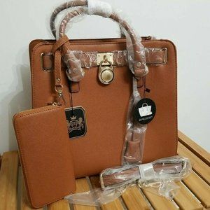 Deluxity LA Tan Zip Faux Leather Handbag Set, NWT